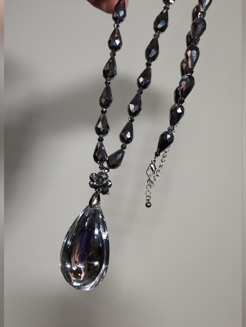 Elegant, Heavy, Silver Colored Crystal Shape Teardrop Necklace Lane Bryant.